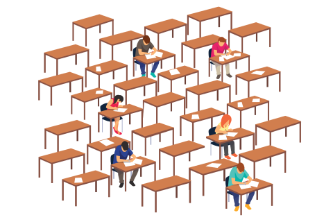 Illustration of sparsely populated classroom
